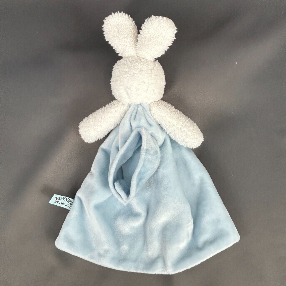 Bunnies by the Bay white Bunny Bud Buddy Security Blanket Lovey Blue Satin Trim - Picture 9 of 9